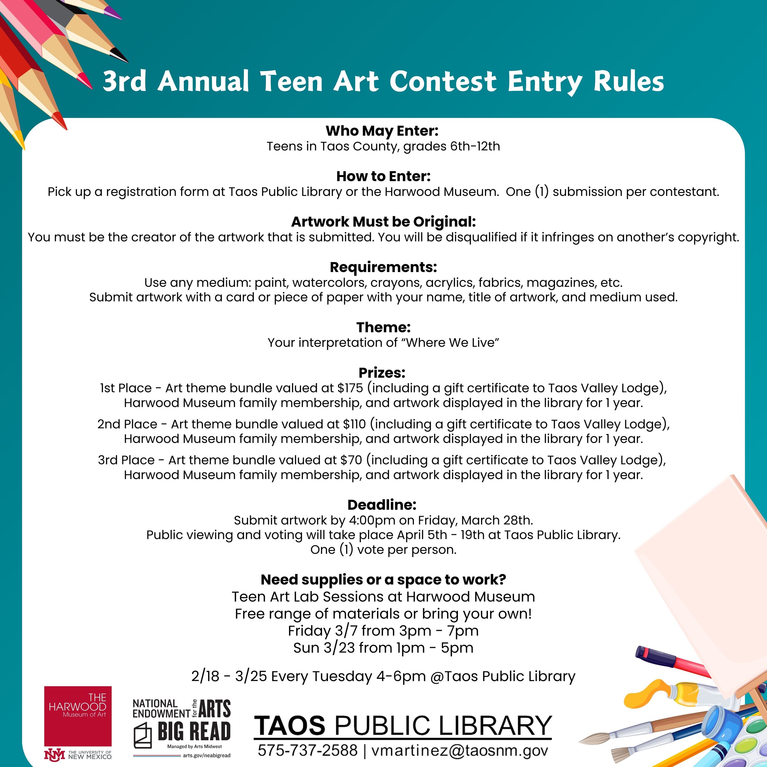 Teen Art Contest 2025 Entry Rules